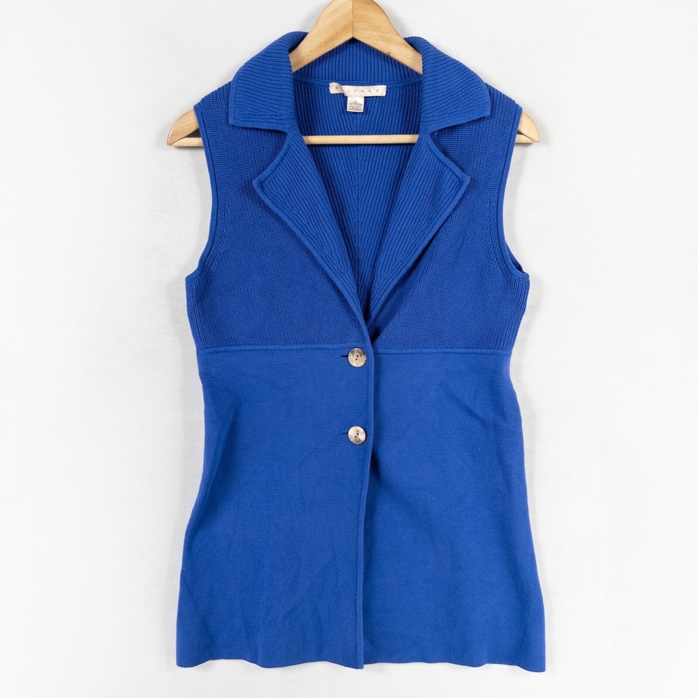 Belford Sweater Sz Small Blue Button Up Vest 100% Pima Cotton Collared Womens